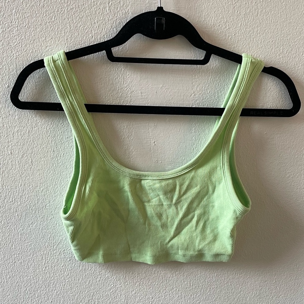 Zara Green Medium Ribbed Cotton Tank Crop Top